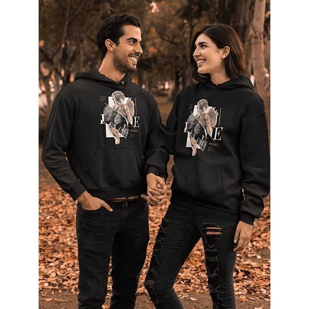 Unisex Graphic Hooded Sweatshirt Drawstring Pocket Pullover Soft Couple Hoodies